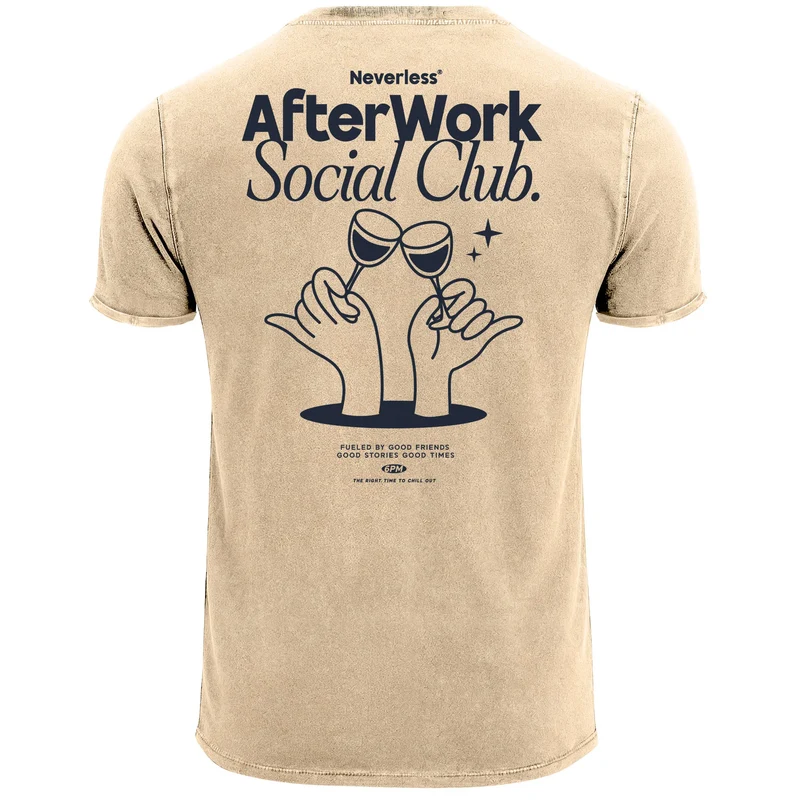 Herren Vintage T-Shirt Backprint Printshirt Baumwolle After Work Social Club Grafik Aufdruck Used Look Fashion Männer