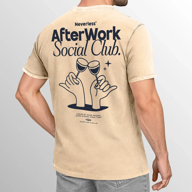 Herren Vintage T-Shirt Backprint Printshirt Baumwolle After Work Social Club Grafik Aufdruck Used Look Fashion Männer