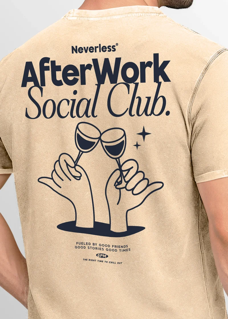 Herren Vintage T-Shirt Backprint Printshirt Baumwolle After Work Social Club Grafik Aufdruck Used Look Fashion Männer