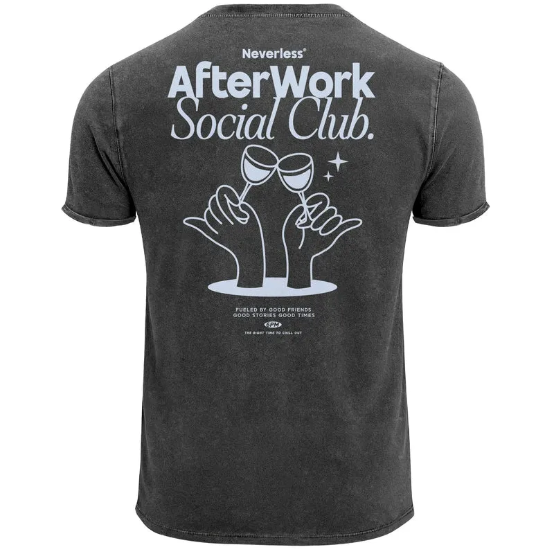 Herren Vintage T-Shirt Backprint Printshirt Baumwolle After Work Social Club Grafik Aufdruck Used Look Fashion Männer