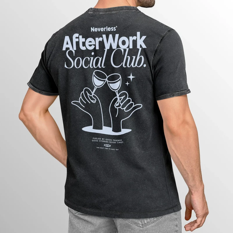 Herren Vintage T-Shirt Backprint Printshirt Baumwolle After Work Social Club Grafik Aufdruck Used Look Fashion Männer