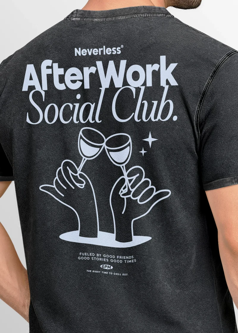 Herren Vintage T-Shirt Backprint Printshirt Baumwolle After Work Social Club Grafik Aufdruck Used Look Fashion Männer
