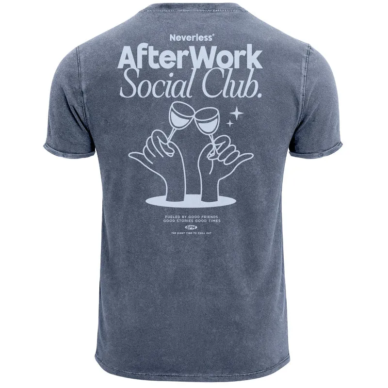 Herren Vintage T-Shirt Backprint Printshirt Baumwolle After Work Social Club Grafik Aufdruck Used Look Fashion Männer