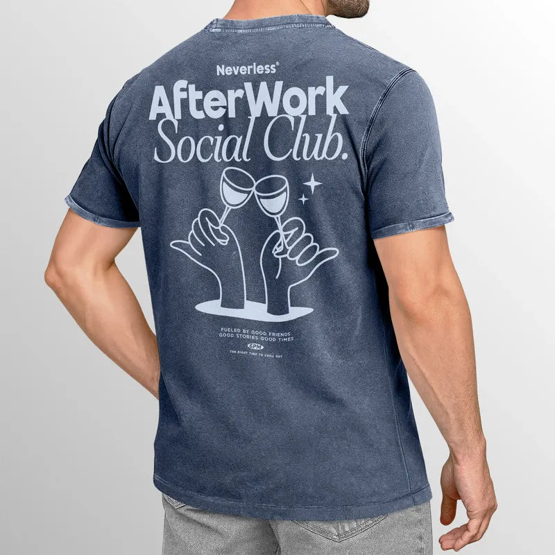 Herren Vintage T-Shirt Backprint Printshirt Baumwolle After Work Social Club Grafik Aufdruck Used Look Fashion Männer