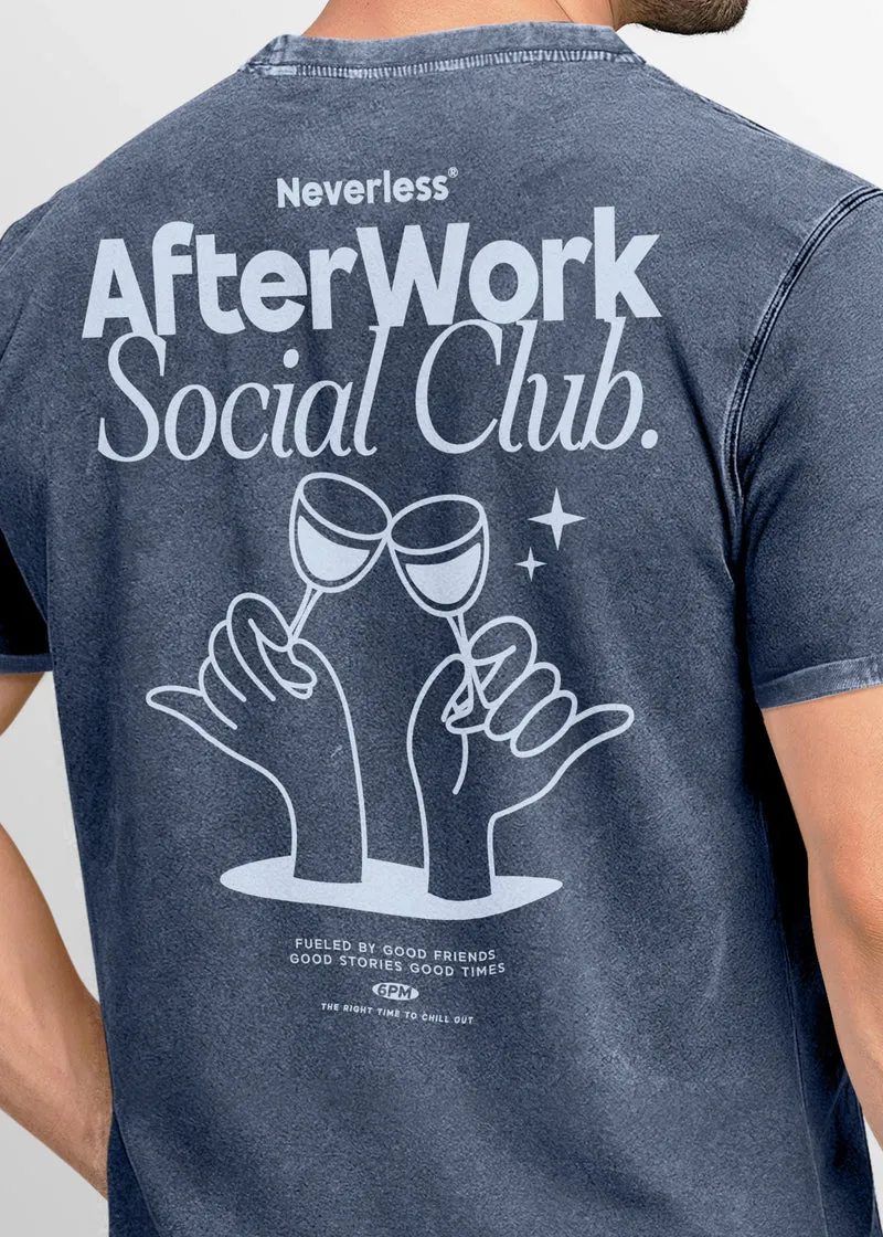 Herren Vintage T-Shirt Backprint Printshirt Baumwolle After Work Social Club Grafik Aufdruck Used Look Fashion Männer