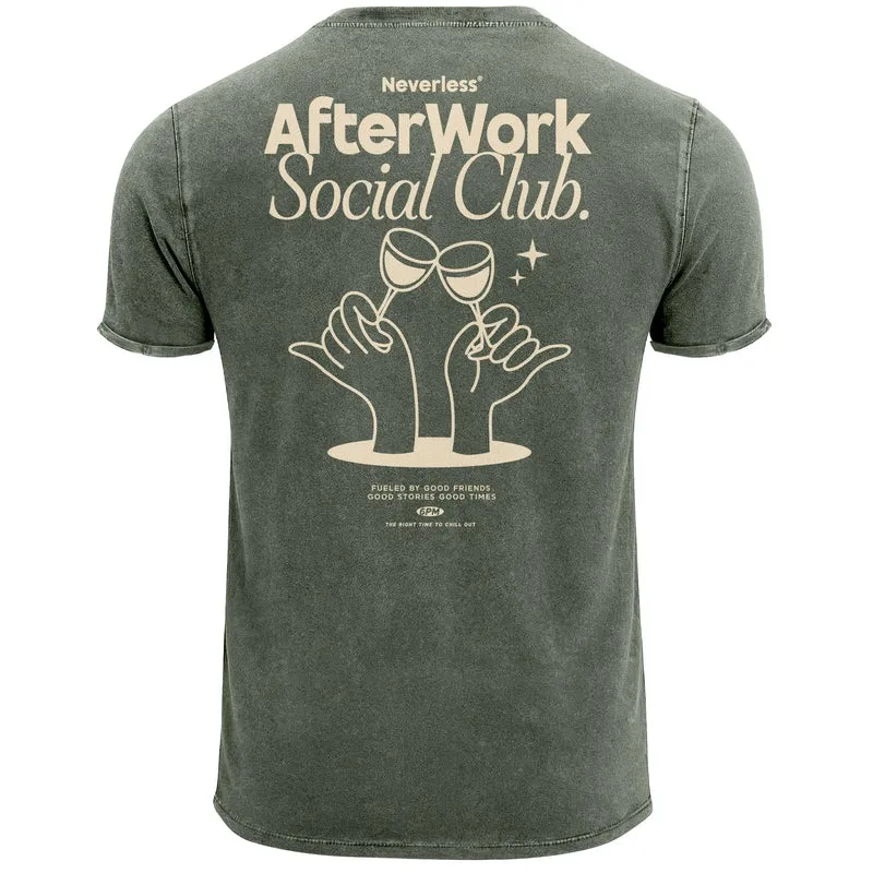Herren Vintage T-Shirt Backprint Printshirt Baumwolle After Work Social Club Grafik Aufdruck Used Look Fashion Männer