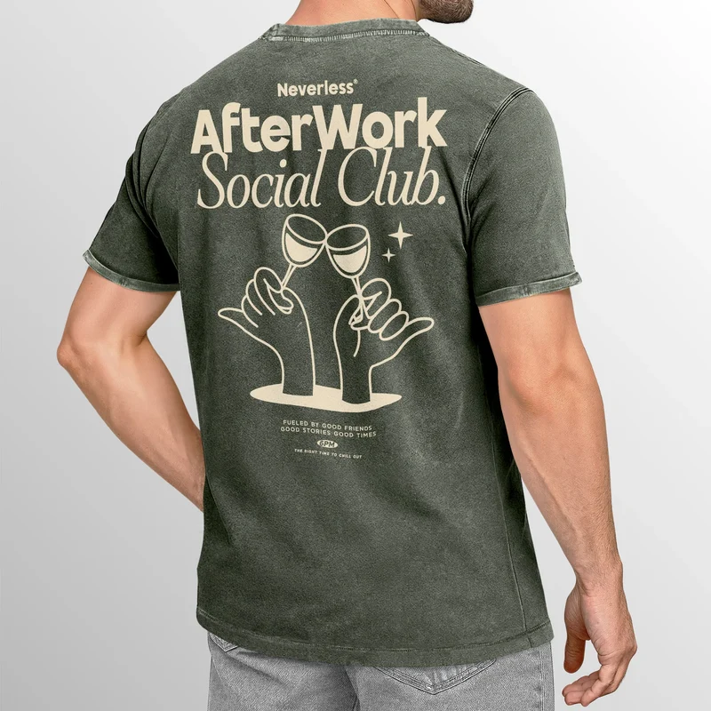 Herren Vintage T-Shirt Backprint Printshirt Baumwolle After Work Social Club Grafik Aufdruck Used Look Fashion Männer