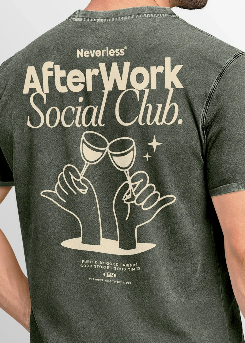 Herren Vintage T-Shirt Backprint Printshirt Baumwolle After Work Social Club Grafik Aufdruck Used Look Fashion Männer