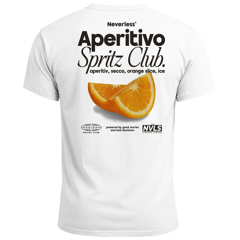 Herren T-Shirt Backprint Aperitivo Spritz Club Orange Sommer Früchte Printshirt Fashion Streetstyle