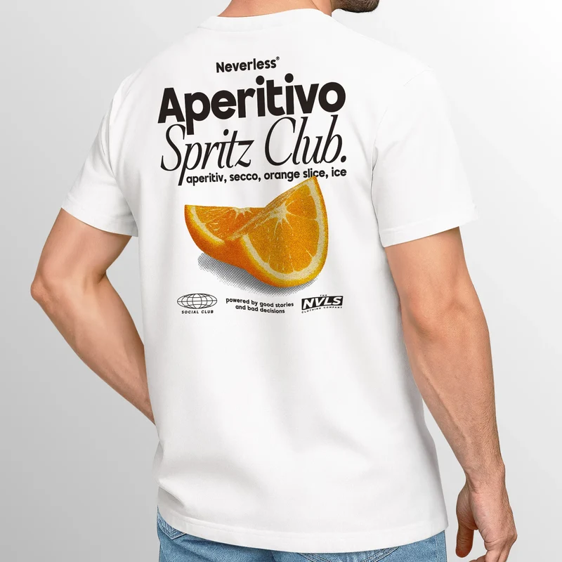 Herren T-Shirt Backprint Aperitivo Spritz Club Orange Sommer Früchte Printshirt Fashion Streetstyle