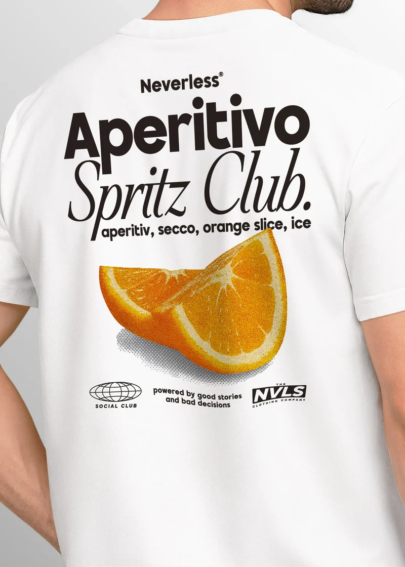 Herren T-Shirt Backprint Aperitivo Spritz Club Orange Sommer Früchte Printshirt Fashion Streetstyle