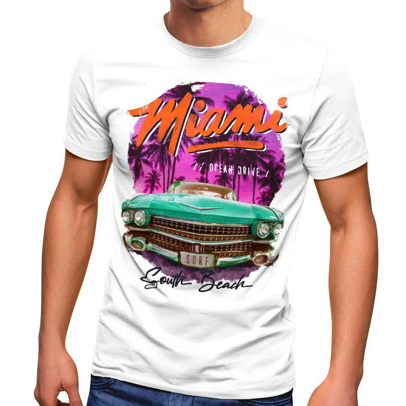 Herren T-Shirt Miami Ocean Drive South Beach Oldtimer Retro Fashion Streetstyle