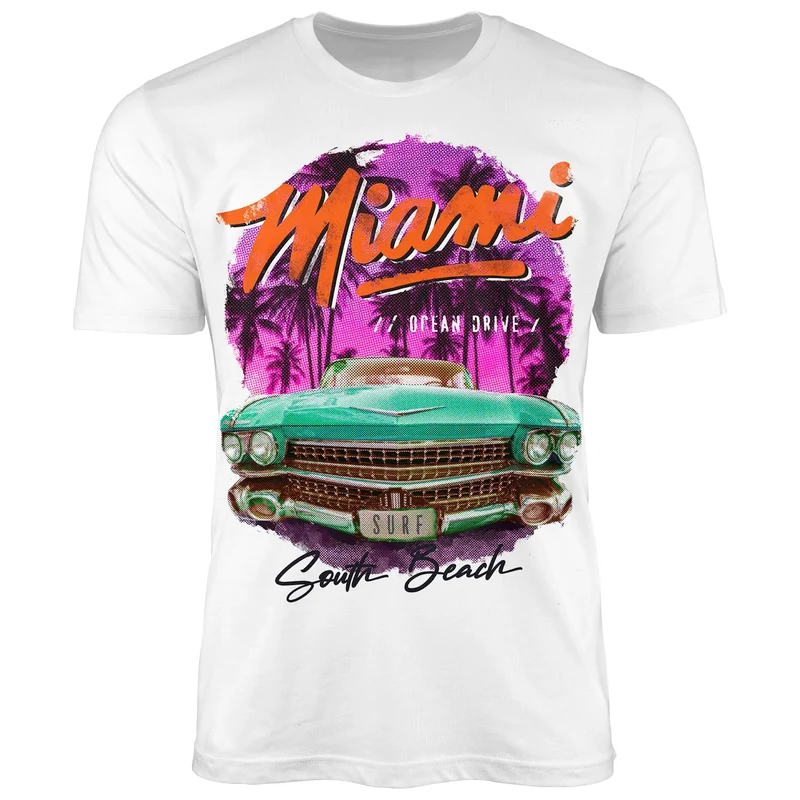 Herren T-Shirt Miami Ocean Drive South Beach Oldtimer Retro Fashion Streetstyle