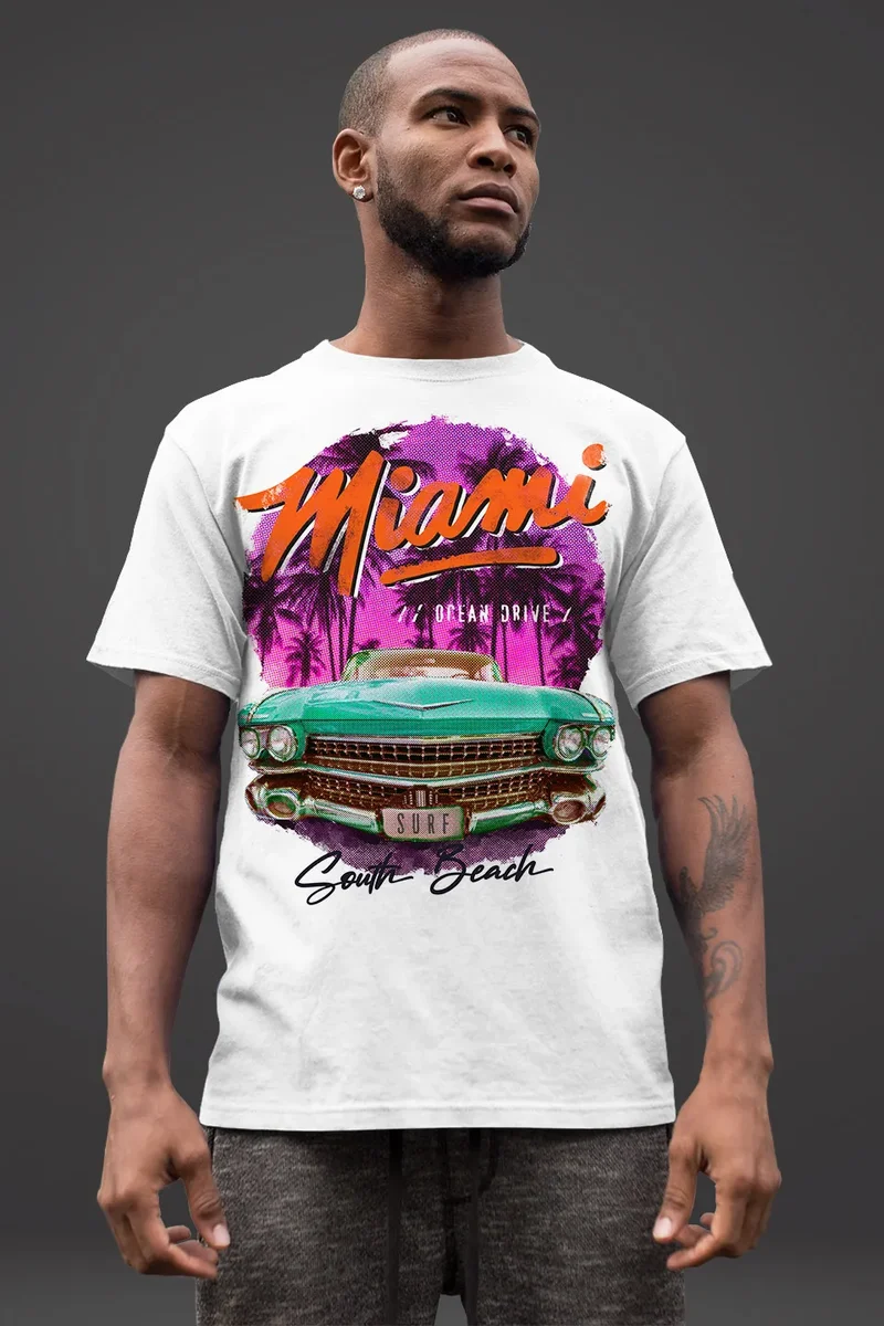 Herren T-Shirt Miami Ocean Drive South Beach Oldtimer Retro Fashion Streetstyle