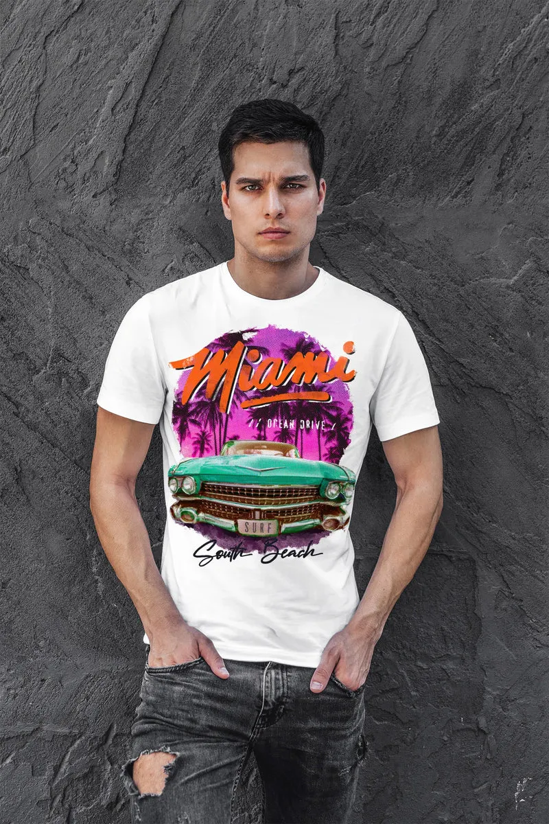 Herren T-Shirt Miami Ocean Drive South Beach Oldtimer Retro Fashion Streetstyle