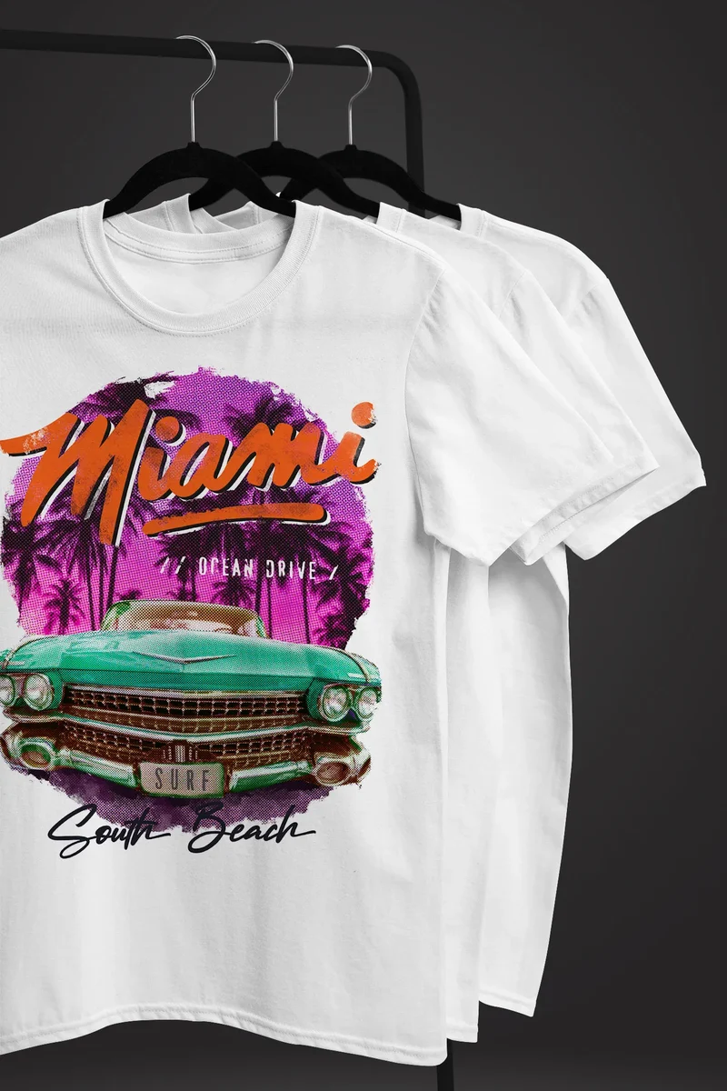 Herren T-Shirt Miami Ocean Drive South Beach Oldtimer Retro Fashion Streetstyle