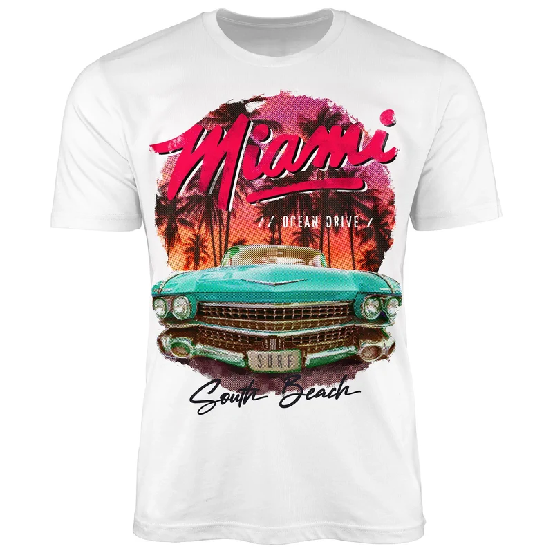 Herren T-Shirt Miami Ocean Drive South Beach Oldtimer Retro Fashion Streetstyle
