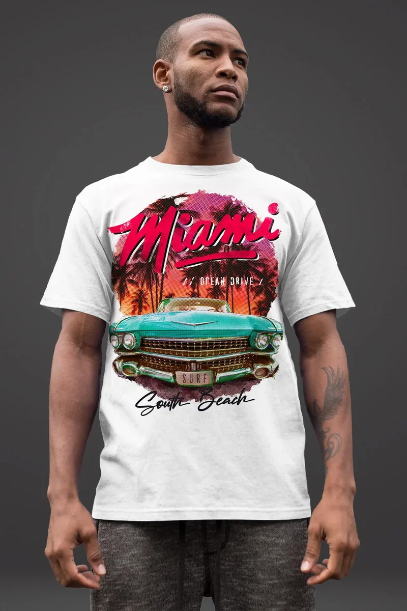 Herren T-Shirt Miami Ocean Drive South Beach Oldtimer Retro Fashion Streetstyle