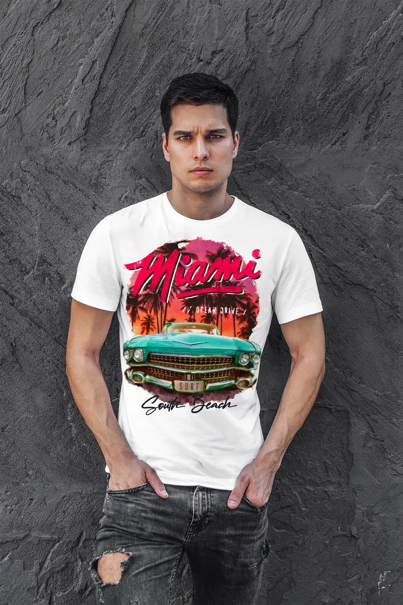 Herren T-Shirt Miami Ocean Drive South Beach Oldtimer Retro Fashion Streetstyle