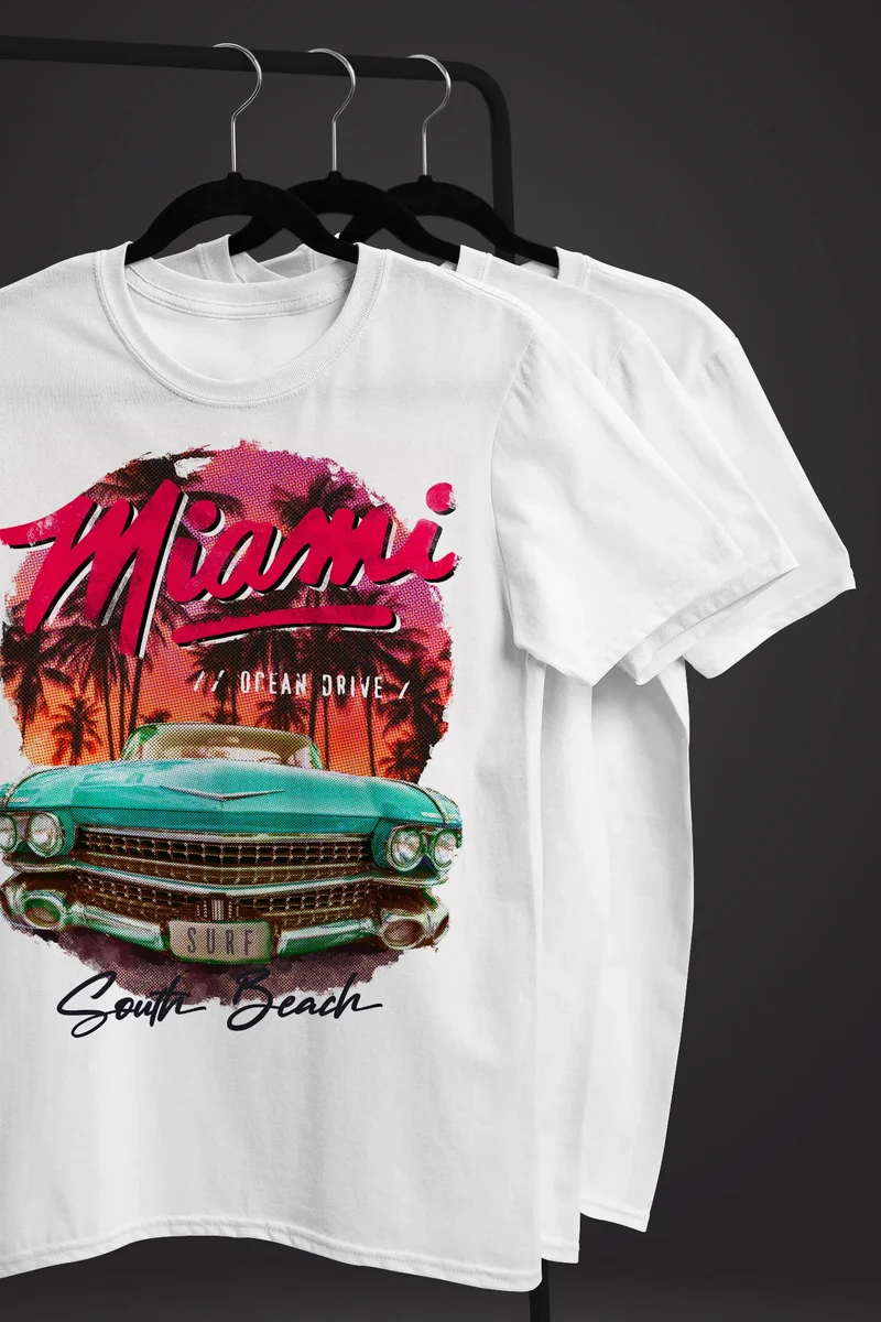 Herren T-Shirt Miami Ocean Drive South Beach Oldtimer Retro Fashion Streetstyle
