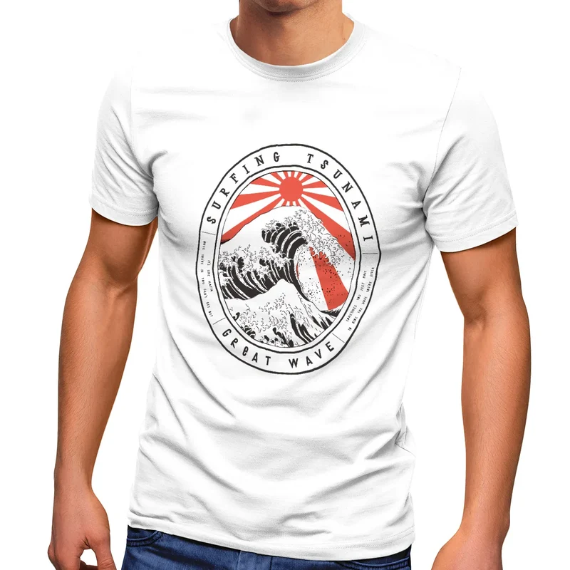 Herren T-Shirt Surfing Tsunami Great Wave Japan Vintage Retro Fashion Streetstyle