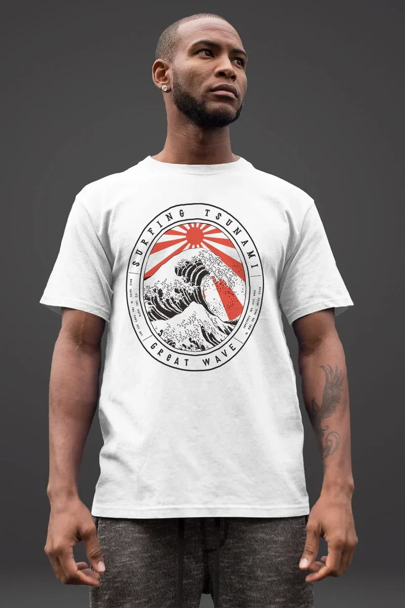 Herren T-Shirt Surfing Tsunami Great Wave Japan Vintage Retro Fashion Streetstyle