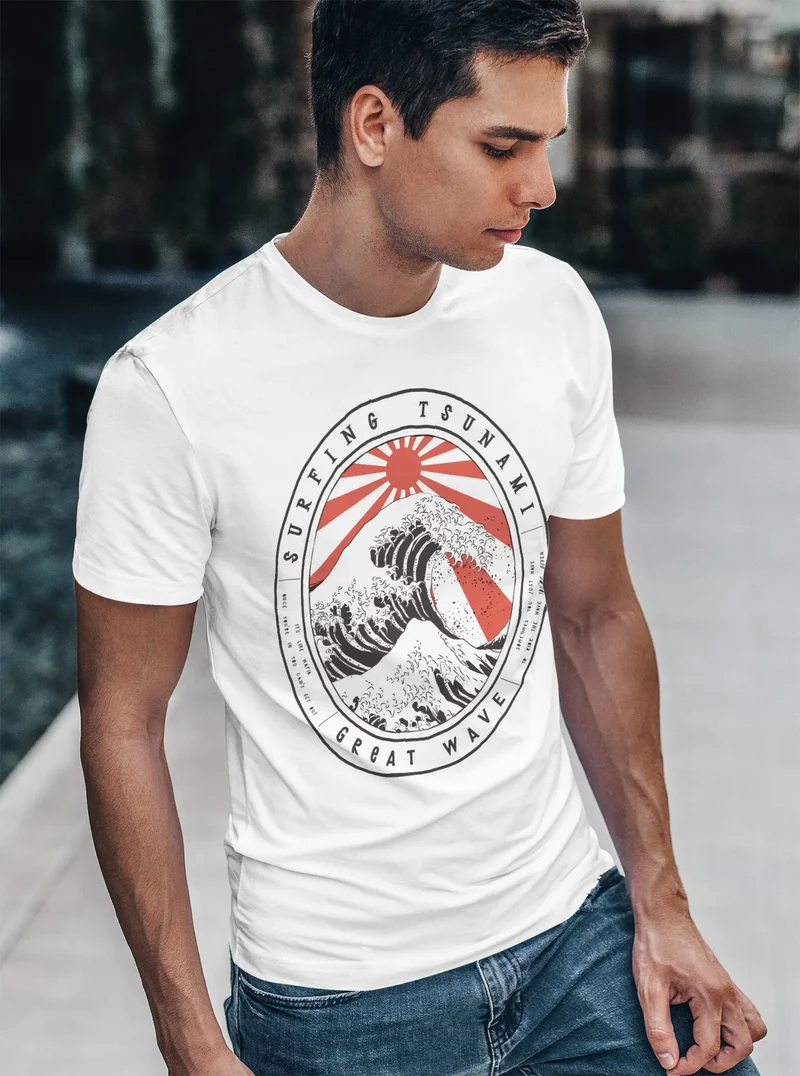 Herren T-Shirt Surfing Tsunami Great Wave Japan Vintage Retro Fashion Streetstyle