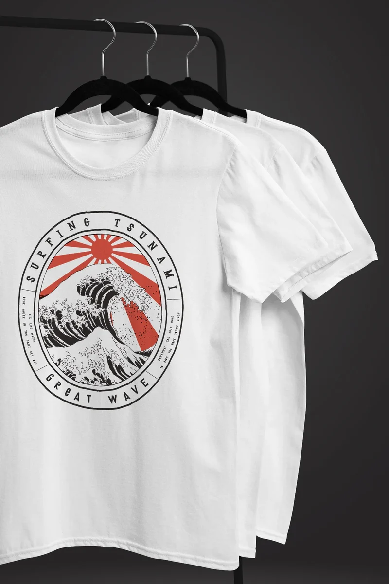Herren T-Shirt Surfing Tsunami Great Wave Japan Vintage Retro Fashion Streetstyle