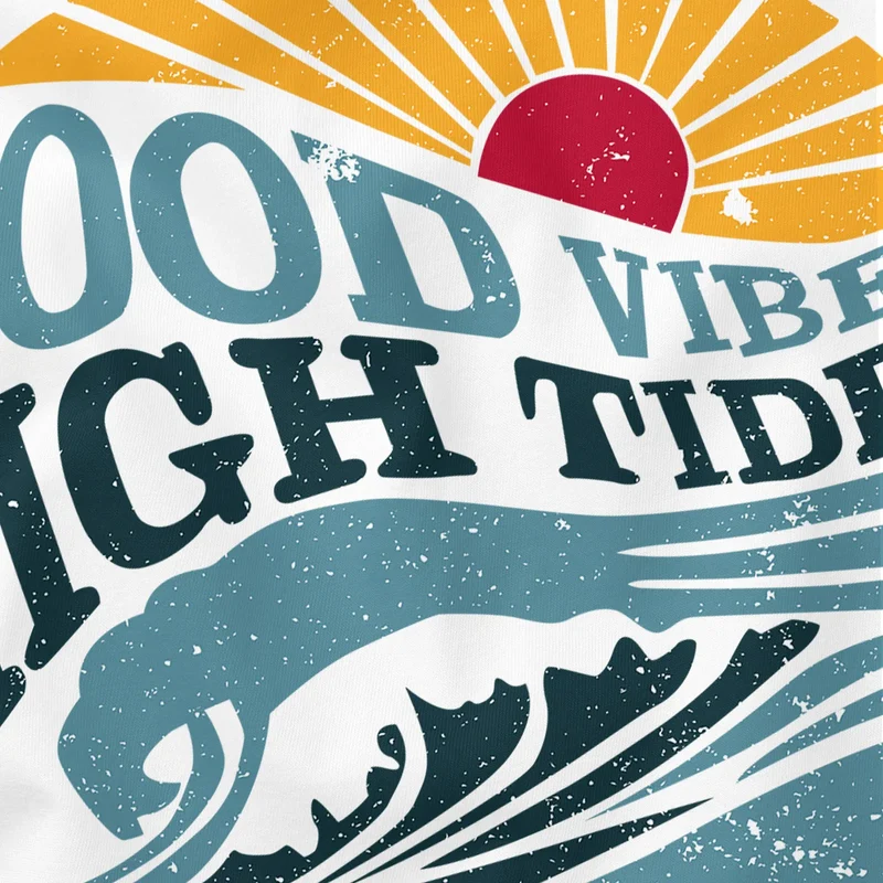 Herren T-Shirt Welle Sonne Meer Retro Print Good Vibes High Tides Fashion Streetstyle