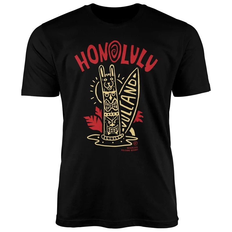 Herren T-Shirt Honolulu Tiki Totem Maske Surfbrett Surfen Fashion Streetstyle