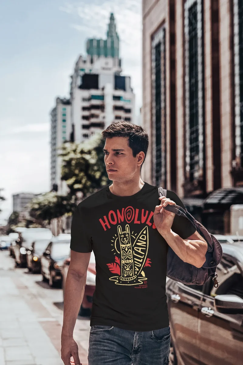 Herren T-Shirt Honolulu Tiki Totem Maske Surfbrett Surfen Fashion Streetstyle