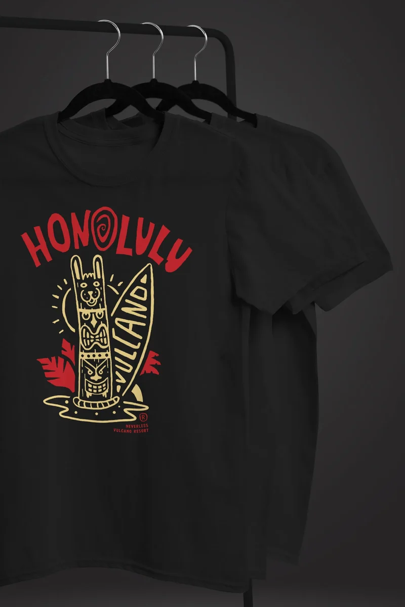 Herren T-Shirt Honolulu Tiki Totem Maske Surfbrett Surfen Fashion Streetstyle