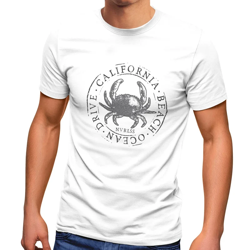 Herren T-Shirt California Beach Crab Krabbe Krebs Ocean Drive Sommer Fashion Streetstyle