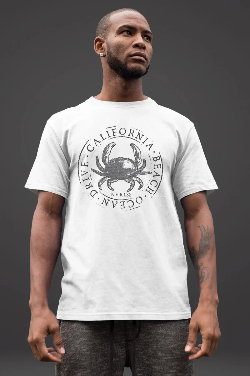 Herren T-Shirt California Beach Crab Krabbe Krebs Ocean Drive Sommer Fashion Streetstyle