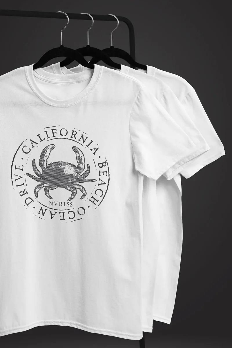 Herren T-Shirt California Beach Crab Krabbe Krebs Ocean Drive Sommer Fashion Streetstyle