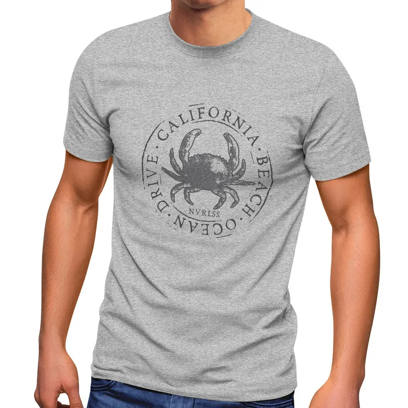 Herren T-Shirt California Beach Crab Krabbe Krebs Ocean Drive Sommer Fashion Streetstyle