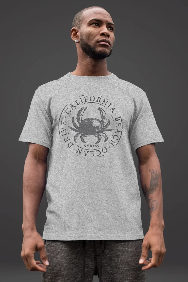 Herren T-Shirt California Beach Crab Krabbe Krebs Ocean Drive Sommer Fashion Streetstyle