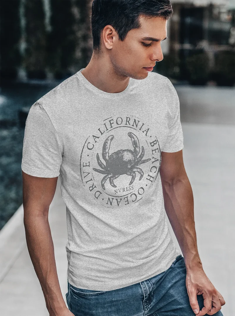 Herren T-Shirt California Beach Crab Krabbe Krebs Ocean Drive Sommer Fashion Streetstyle