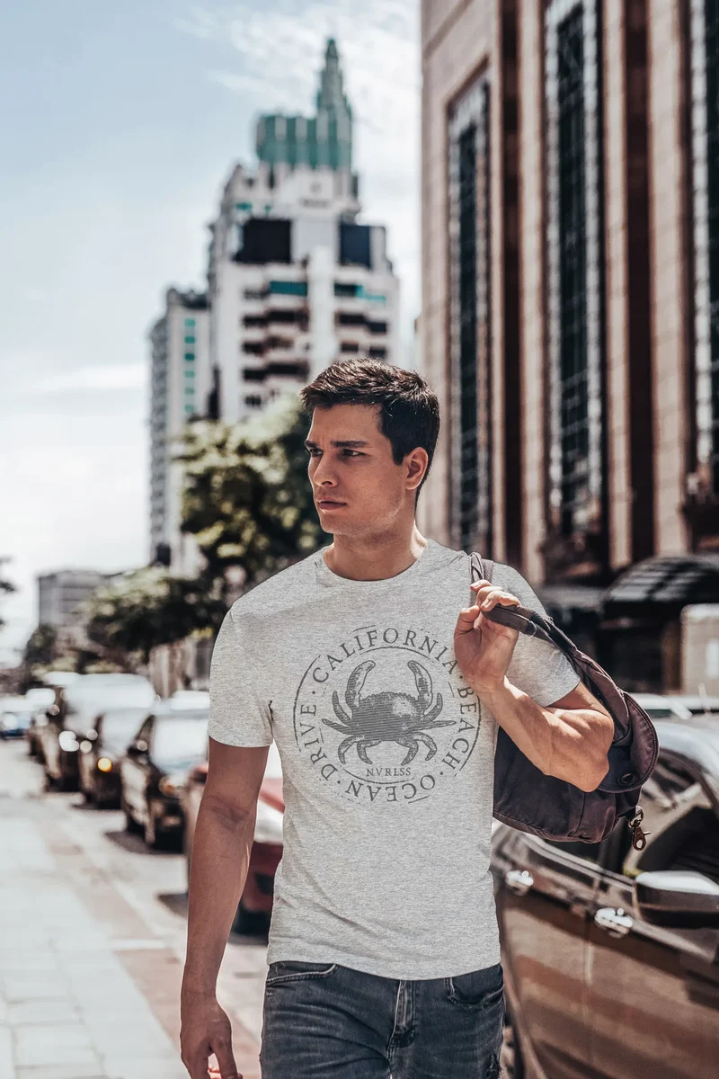 Herren T-Shirt California Beach Crab Krabbe Krebs Ocean Drive Sommer Fashion Streetstyle