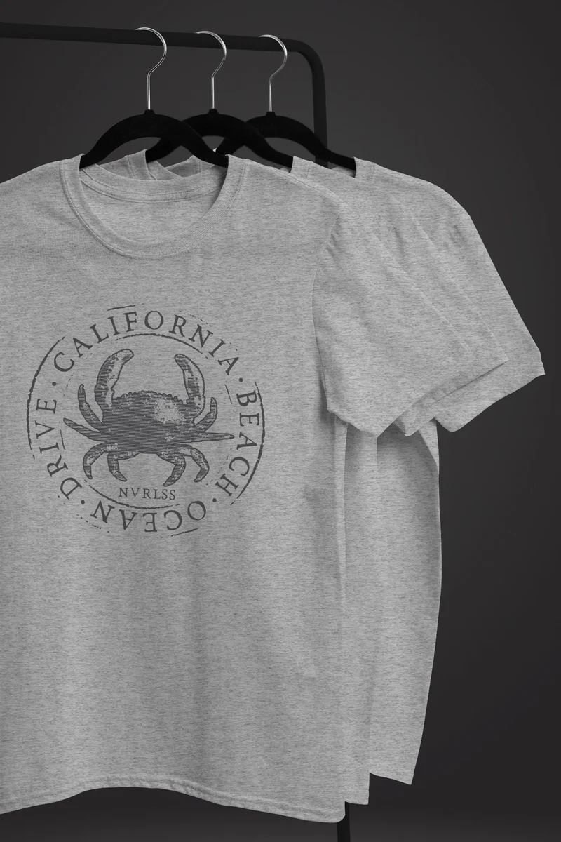 Herren T-Shirt California Beach Crab Krabbe Krebs Ocean Drive Sommer Fashion Streetstyle