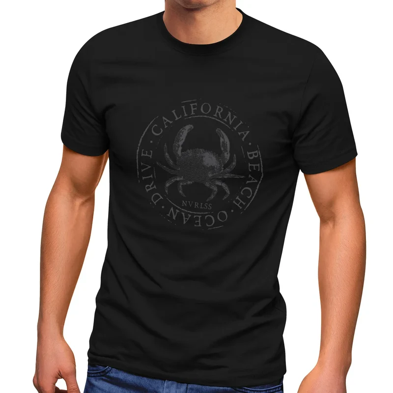 Herren T-Shirt California Beach Crab Krabbe Krebs Ocean Drive Sommer Fashion Streetstyle