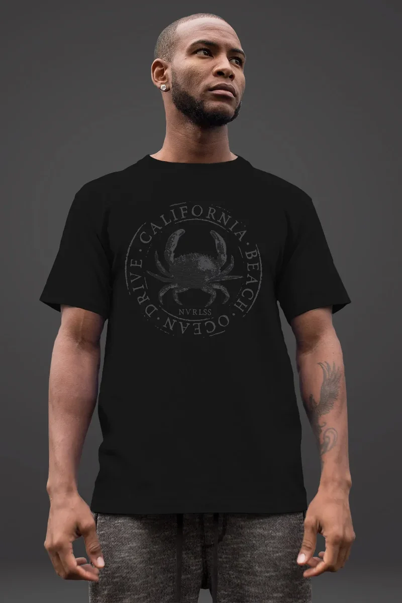 Herren T-Shirt California Beach Crab Krabbe Krebs Ocean Drive Sommer Fashion Streetstyle