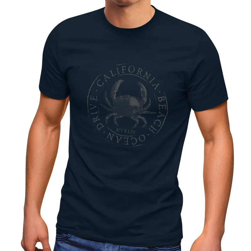 Herren T-Shirt California Beach Crab Krabbe Krebs Ocean Drive Sommer Fashion Streetstyle