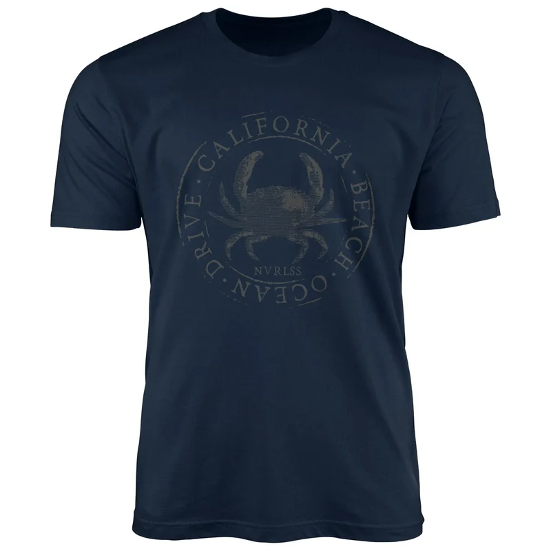 Herren T-Shirt California Beach Crab Krabbe Krebs Ocean Drive Sommer Fashion Streetstyle