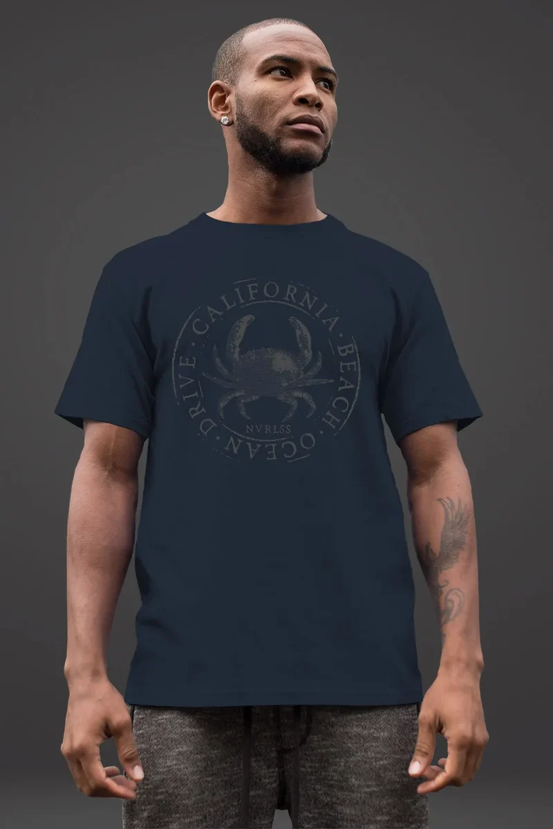Herren T-Shirt California Beach Crab Krabbe Krebs Ocean Drive Sommer Fashion Streetstyle