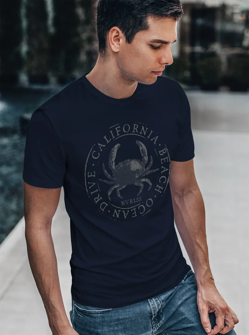 Herren T-Shirt California Beach Crab Krabbe Krebs Ocean Drive Sommer Fashion Streetstyle