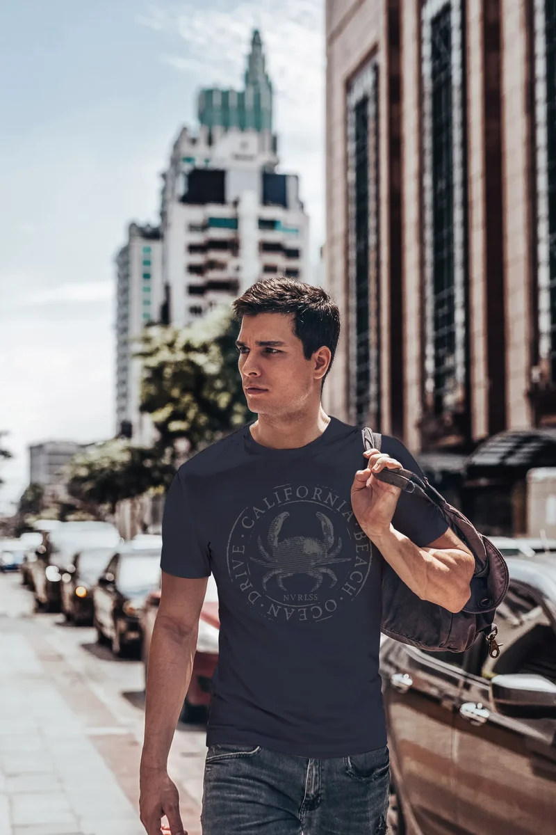 Herren T-Shirt California Beach Crab Krabbe Krebs Ocean Drive Sommer Fashion Streetstyle