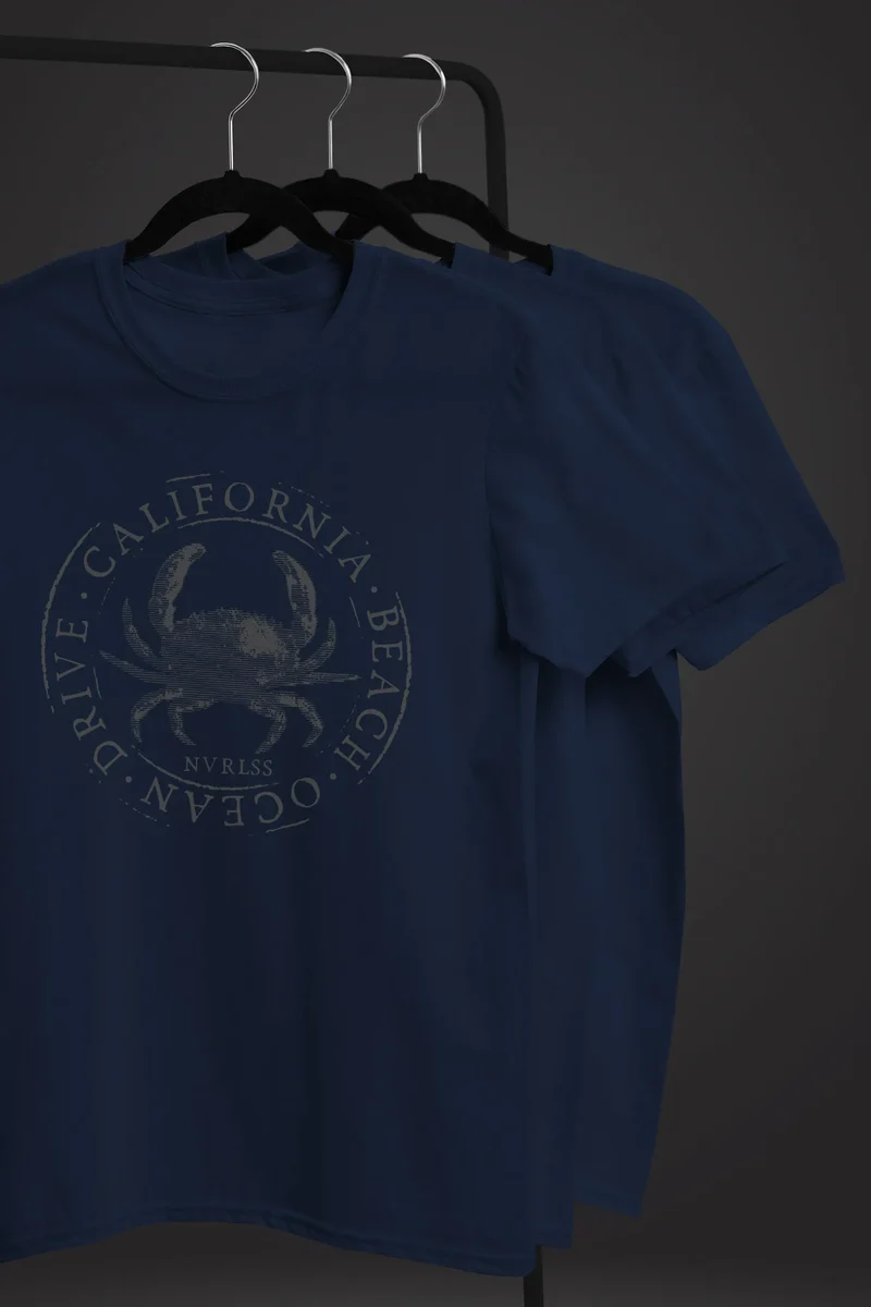 Herren T-Shirt California Beach Crab Krabbe Krebs Ocean Drive Sommer Fashion Streetstyle