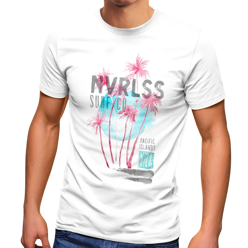 Herren T-Shirt Palmen Sommer Strand Surfing Surf Pacific Island Aufdruck Print Fashion Streetstyle