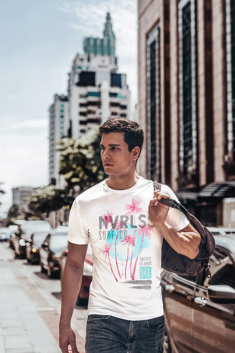 Herren T-Shirt Palmen Sommer Strand Surfing Surf Pacific Island Aufdruck Print Fashion Streetstyle